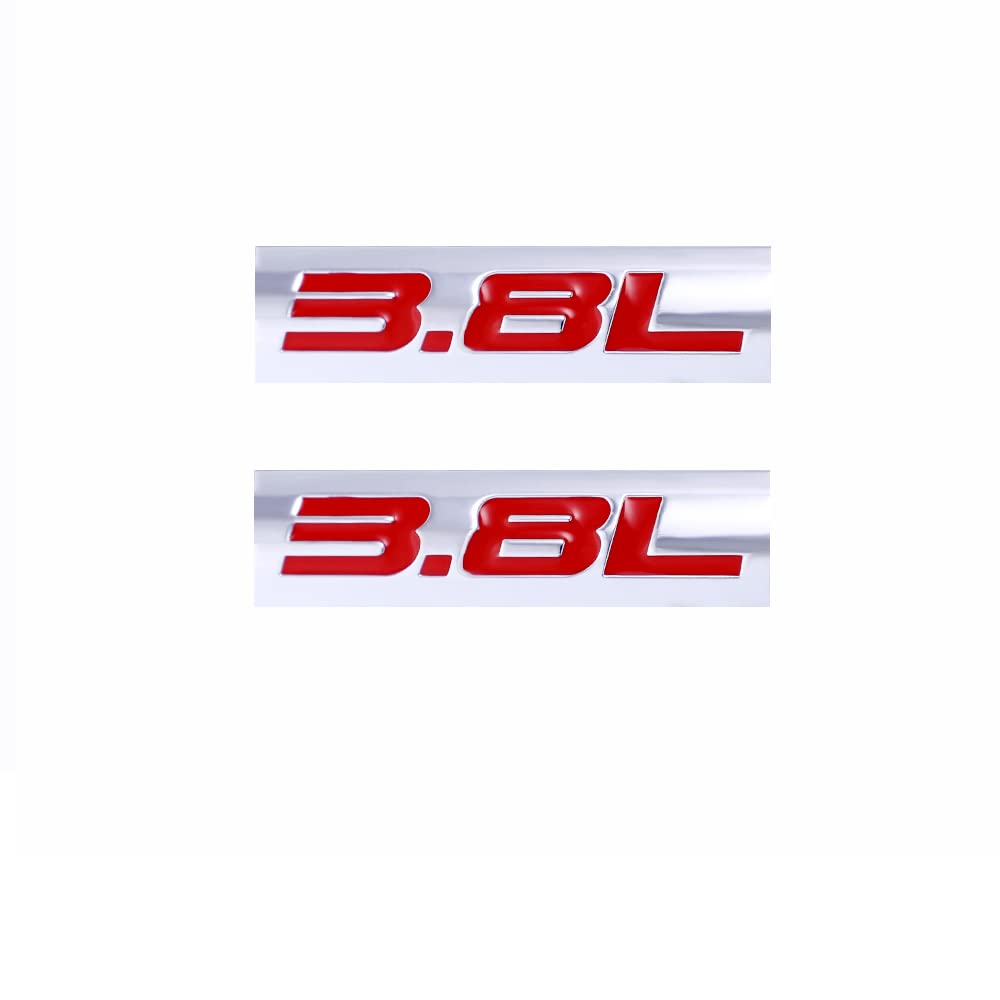 2 Stück 3,8 l Emblems Stick Logo Abzeichen Auto Tür Fender Aufkleber Seitenflügel Aufkleber (Silber Rot) von SGW