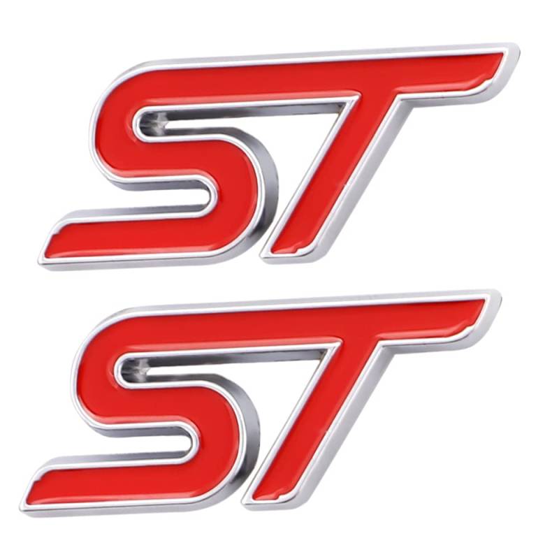 2 Stück 3D Metall ST Aufkleber Autokopf Emblem Abzeichen Chrom Aufkleber für Die meisten Automodelle (rot/silberfarben) von SGW