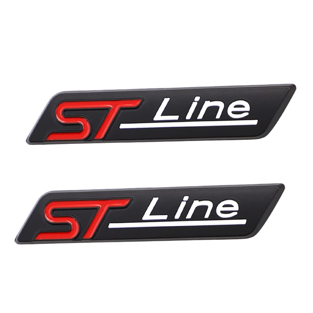 2 Stück 3D Metall ST Line Aufkleber Autokopf Emblem Abzeichen Chrom Aufkleber für Die meisten Automodelle(schwarz-rot) von SGW