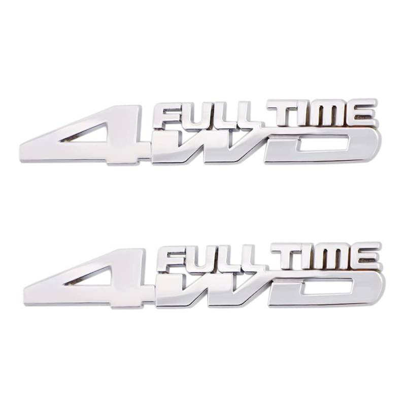 2 Stück 4WD FULL TIIME Emblem Aufkleber Metall Chrom Motor Abzeichen Auto Kofferraum (Silberfarben) von SGW