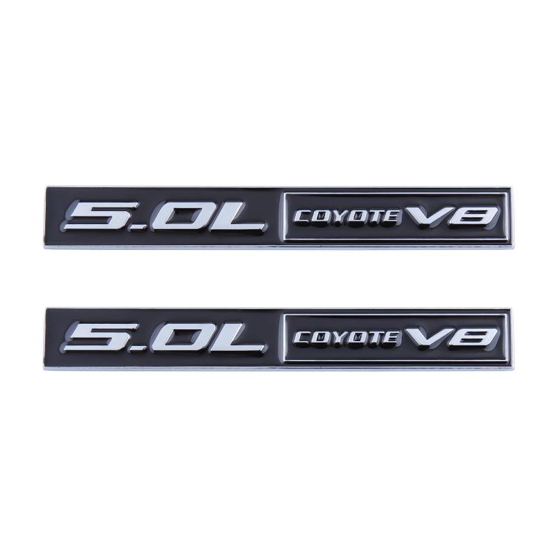 2 Stück 5,0 l Coyote V8 Emblem Aufkleber Auto Motorrad Aufkleber Auto 3D Aufkleber Badge Fit für Auto LKW SUV (Silber Schwarz) von IUSOT