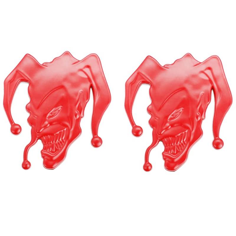 2 Stück Jocker Emblem Nester Abzeichen Metall Cast Clown Schädel Seitenblech Heckklappe 3D Autoaufkleber (rot) von SGW