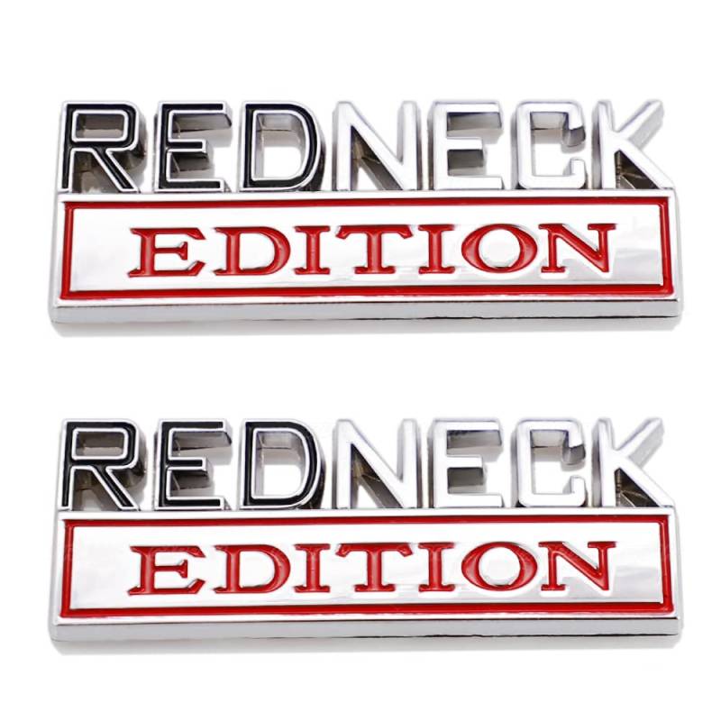 2 Stück Redneck Edition Emblem Auto LKW Ersatz für Universal Fahrzeug Auto LKW SUV (Silber Rot) von IUSOT