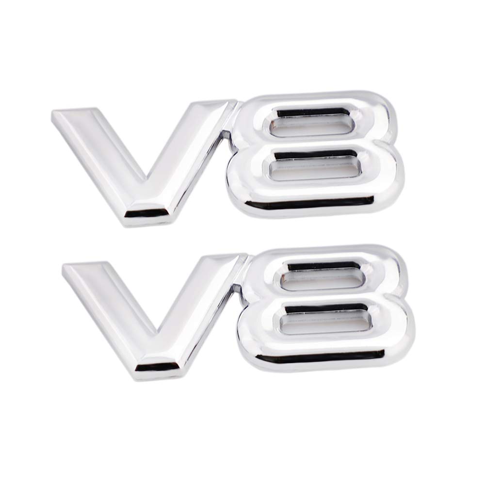 2 Stück V8 Emblem 3D Metall V8 Motor Display Auto Aufkleber Emblem Auto Badge (Silber) von SGW