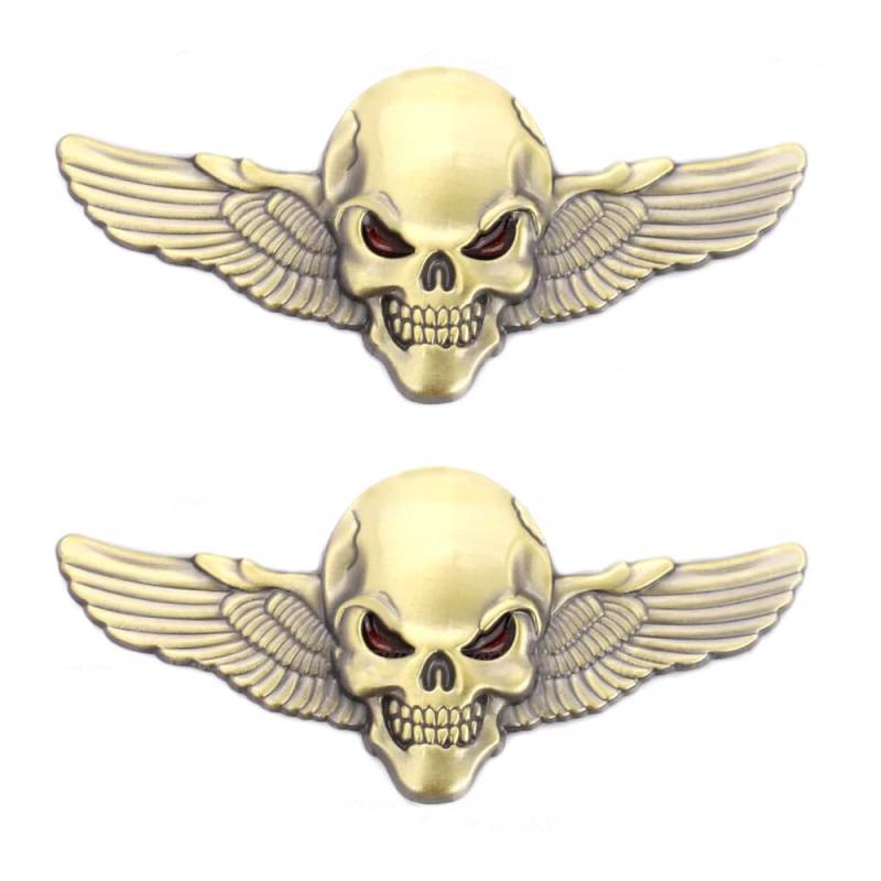 2x Flügel Totenkopf Emblem Aufkleber Beschriftung Metallmaterial regenfest anwendbar auf Auto Pickup LKW Kofferraum (große Bronze) von SGW