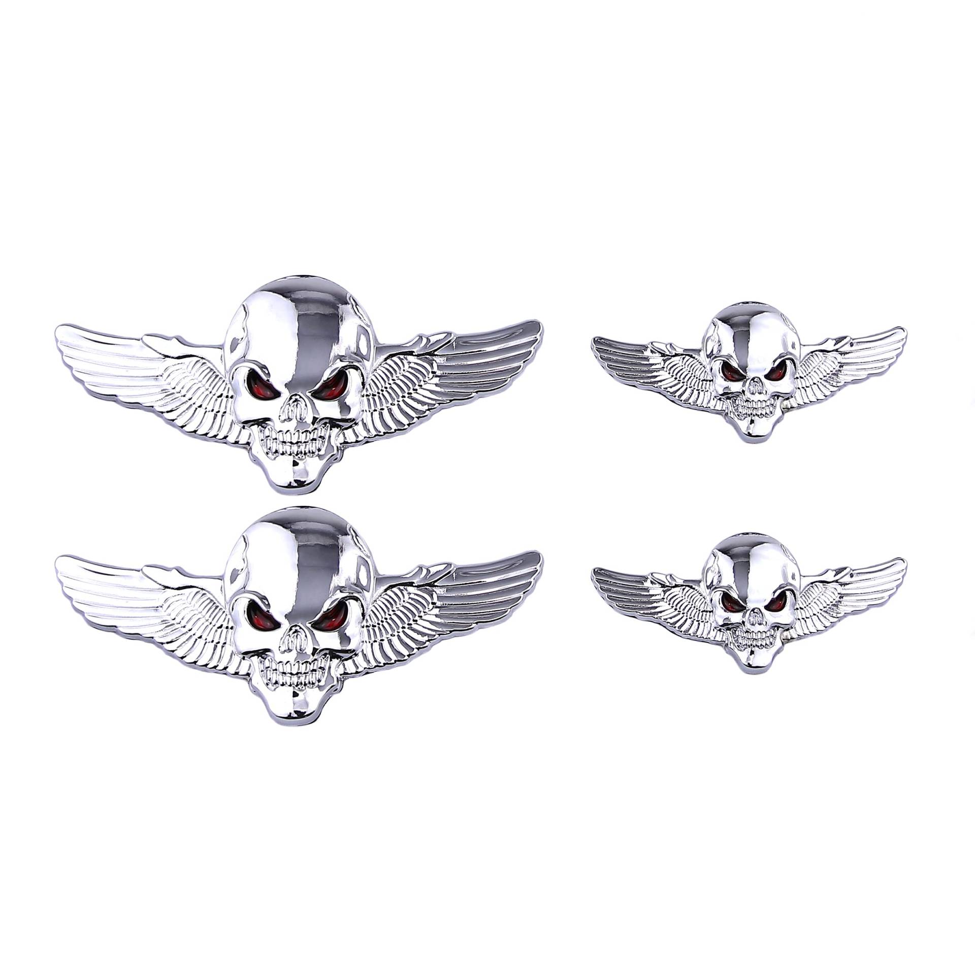 4 Stück Schädel Emblem Größe Totenkopf Emblem Totenkopf Metall Auto Aufkleber Totenkopf Auto Aufkleber Pirat Auto 3D Logo Metall Abzeichen Aufkleber Auto Styling Zubehör (Silber) von SGW