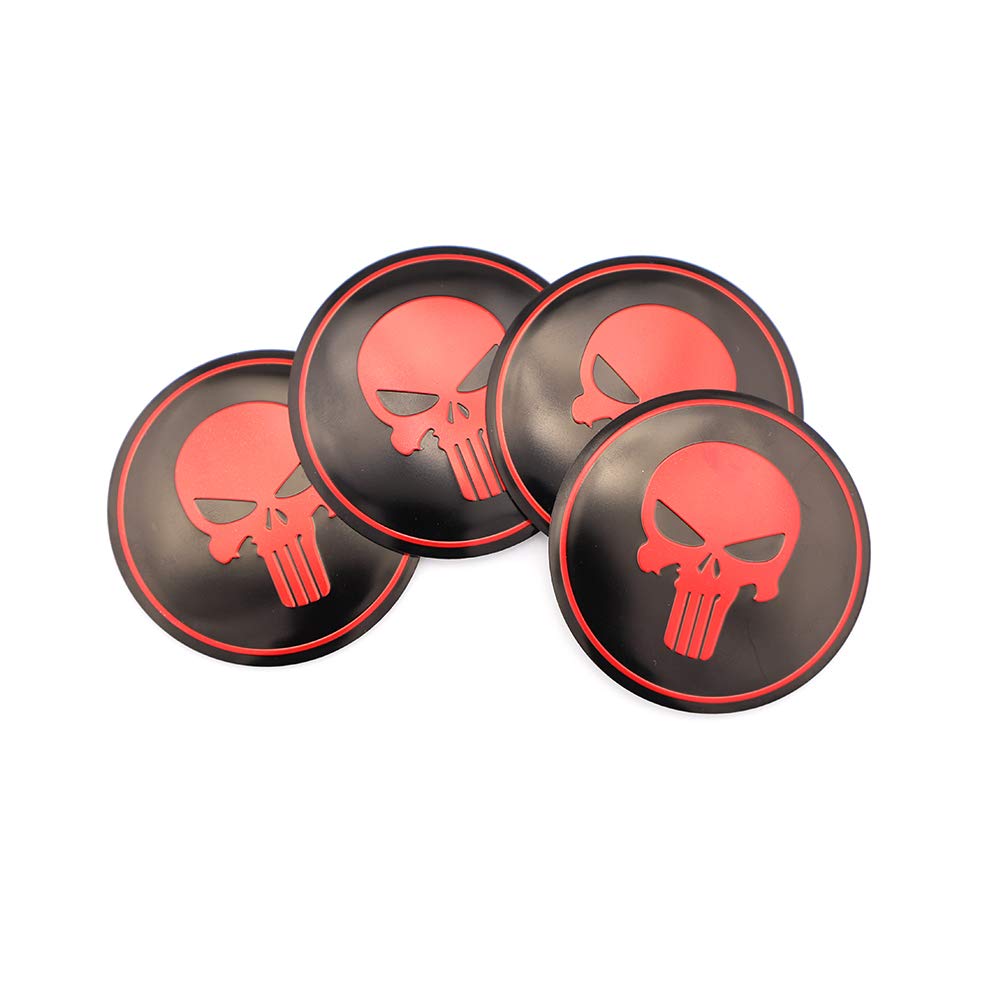 Radnabenkappen, Mittelabdeckung, Punisher Radkappen, Aufkleber, Emblem, Aufkleber für Totenkopf-Emblem, Rot, 4 Stück von SGW