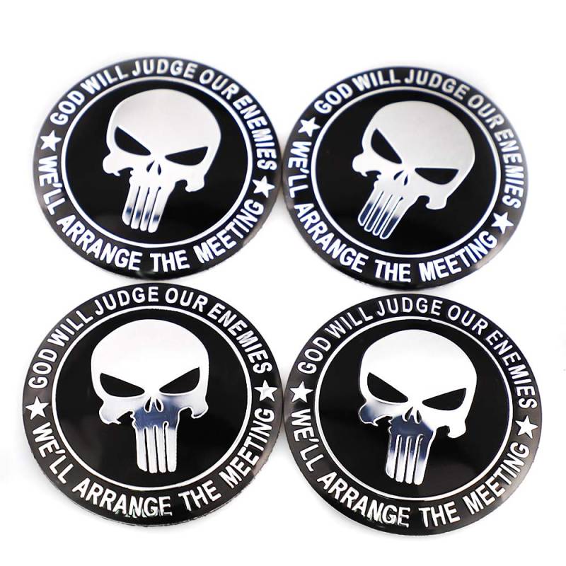 SGW Felgendeckel Aufkleber, 4 Stück, Punisher Skull Wheel Nabenkappen Center Cover Emblem Badge, 56 mm, schwarz, Acrylnitril-Butadien-Styrol von SGW