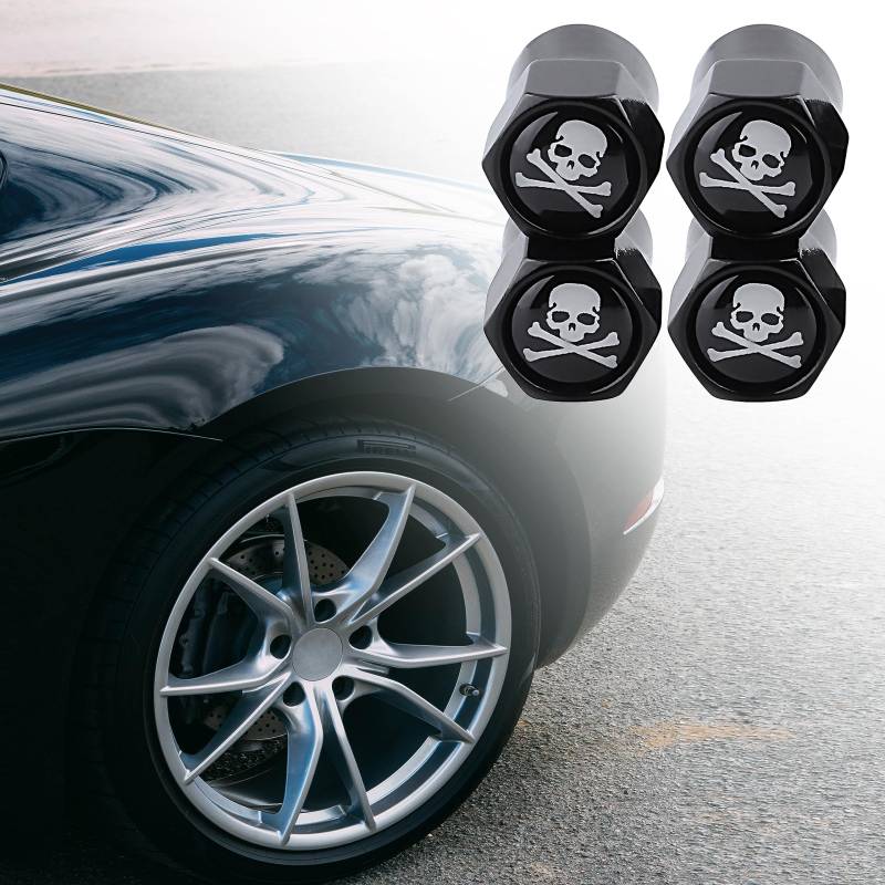 4 x Punisher Totenkopf-Ventilkappen für Reifen, universelle Reifenventil-Ventilkappen für Auto, SUV, LKW, Motorrad, Fahrrad von IUSOT