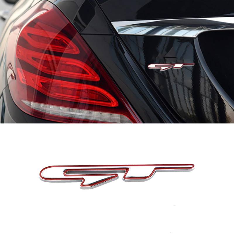 GT Emblem Metall Chrom Badge Auto Kotflügel Kofferraum Deckel Kurz Logo SUV Coupe 3D Aufkleber Aufkleber (Silber Rot) von SGW