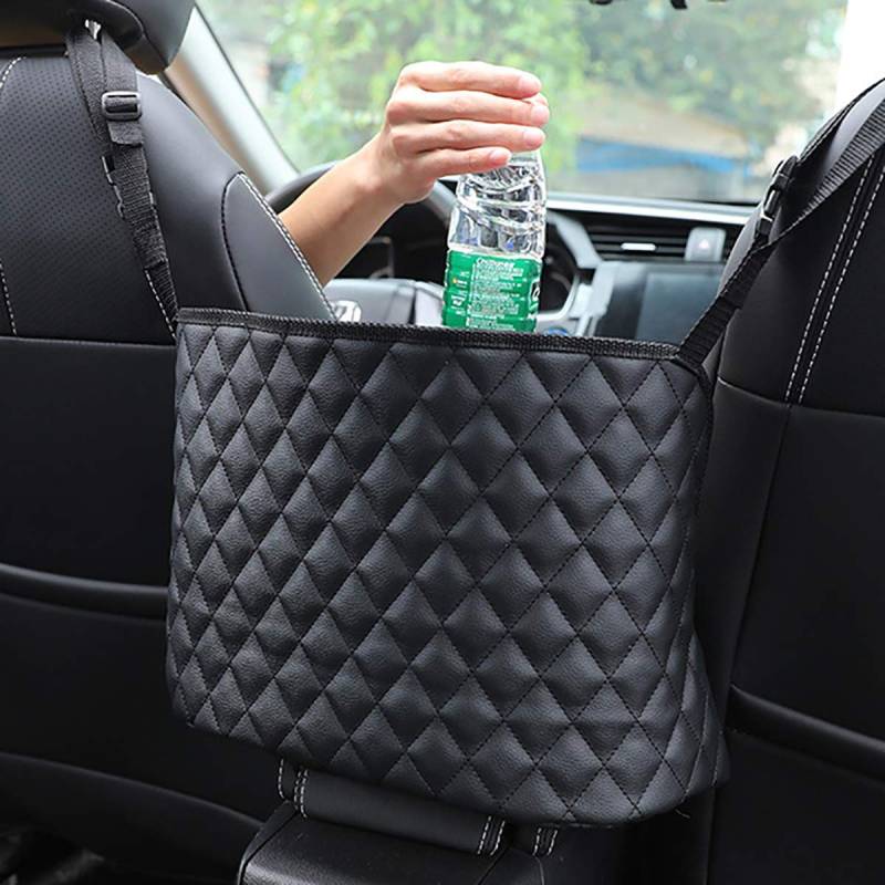 Auto Mesh Tasche Handtaschen, Auto Netz Tasche Handtaschenhalter Autositz Tasche Leder Handtaschenhalter Autotasche Aufbewahrung Organizer zwischen Vordersitzen für Auto und LKW Schwarz von SGerste