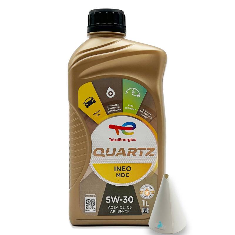 1 L Total Quartz Ineo MDC 5W-30 | kompatibel mit | MB 229.52| GM GB2F0312070 | OV 040 1547 - D30 | 1 Liter | 5W30 Motoröl | Motorenöl | mit Trichter | weitere Freigaben & Empfehlungen siehe Artikel von SGplusMH