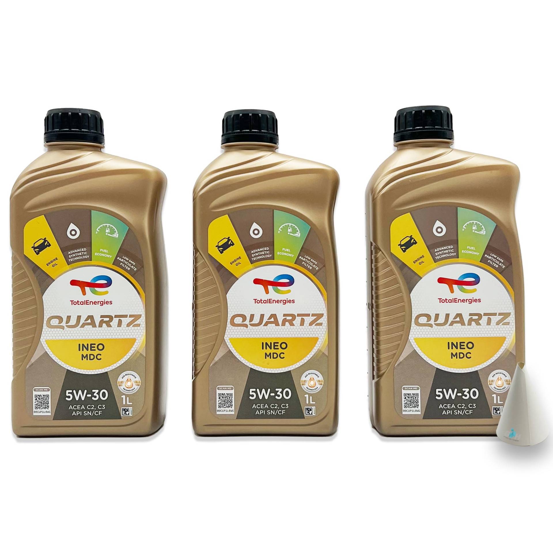 3 L Total Quartz Ineo MDC 5W-30 | kompatibel mit | MB 229.52 | GM GB2F0312070 | OV 040 1547 - D30 | 3 Liter | 5W30 Motoröl | Motorenöl | mit Trichter | weitere Freigaben & Empfehlungen siehe Artikel von SGplusMH