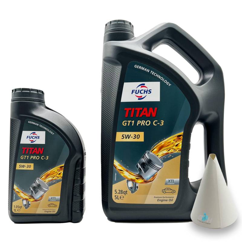 6 L Fuchs Titan GT1 Pro C-3 5W30 | passend für | VW 504 00 | VW507 00 | MB 229.51 | BMW LONGLIFE-04 | PORSCHE C30 | 6 Liter | Motoröl | mit Trichter | von SGplusMH