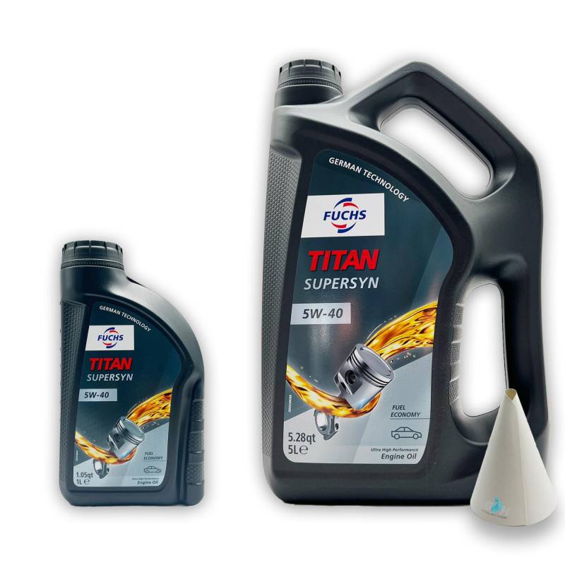 6 L Fuchs Titan Supersyn | 5W-40 | kompatibel mit | MB 229.3 | VW 502 00/505 00 | RN0700/RN0710 | 6 Liter | Motoröl | Motorenöl | PKW ÖL | Motoroel | Motorenoel | mit Trichter von SGplusMH