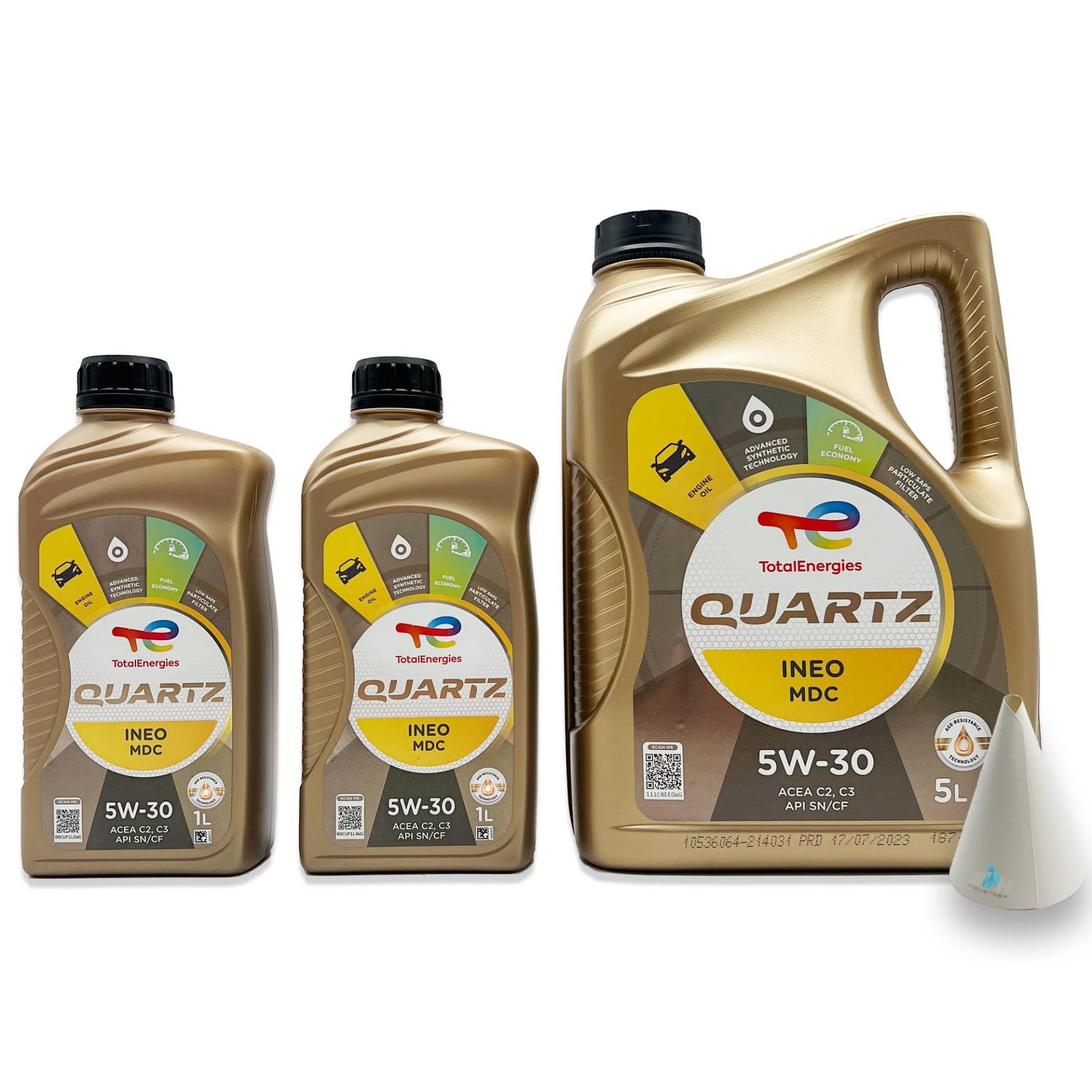 7 L Total Quartz Ineo MDC 5W-30 | kompatibel mit | MB 229.52 | GM GB2F0312070 | OV 040 1547 - D30 | 7 Liter | 5W30 Motoröl | Motorenöl | mit Trichter | weitere Freigaben & Empfehlungen siehe Artikel von SGplusMH