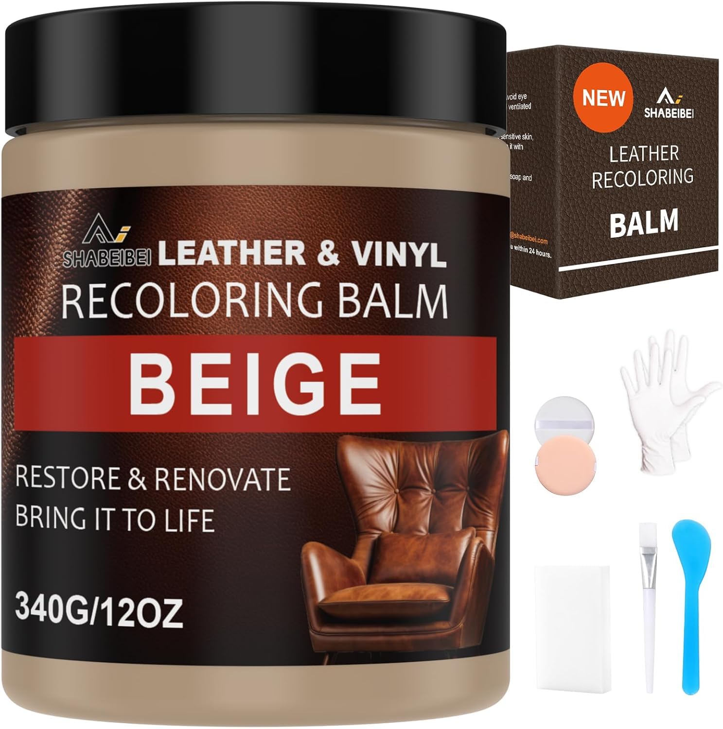 340g Lederpflege Auto,Leder Reparatur Set,Beige Flüssigleder,Lederfarbe,Kunstleder Reparaturset Für Vinyl Möbel, Sofa, Autositze, Schuhe von SHABEIBEI