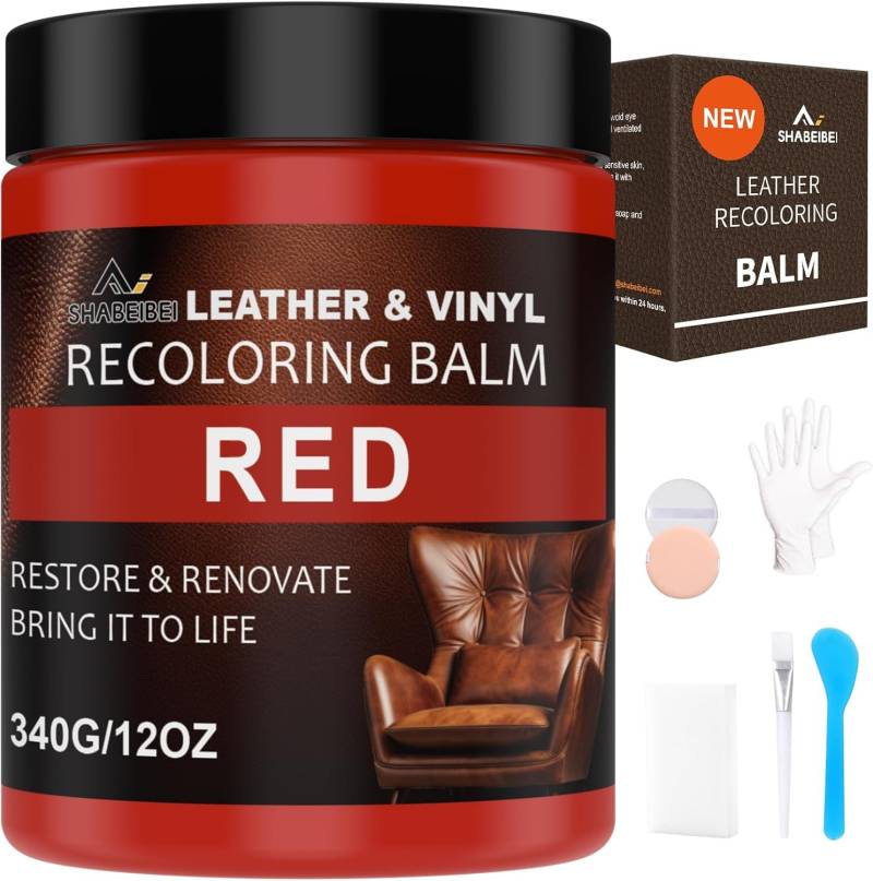 SHABEIBEI 340g Lederpflege Auto,Leder Reparatur Set,Rot Flüssigleder,Lederfarbe,Kunstleder Reparaturset Für Vinyl Möbel, Sofa, Autositze, Schuhe von SHABEIBEI