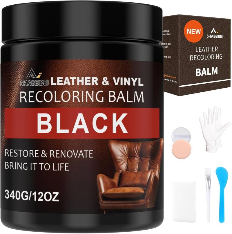 SHABEIBEI 340g Lederpflege Auto,Leder Reparatur Set,Schwarz Flüssigleder,Lederfarbe,Kunstleder Reparaturset Für Vinyl Möbel, Sofa, Autositze, Schuhe von SHABEIBEI