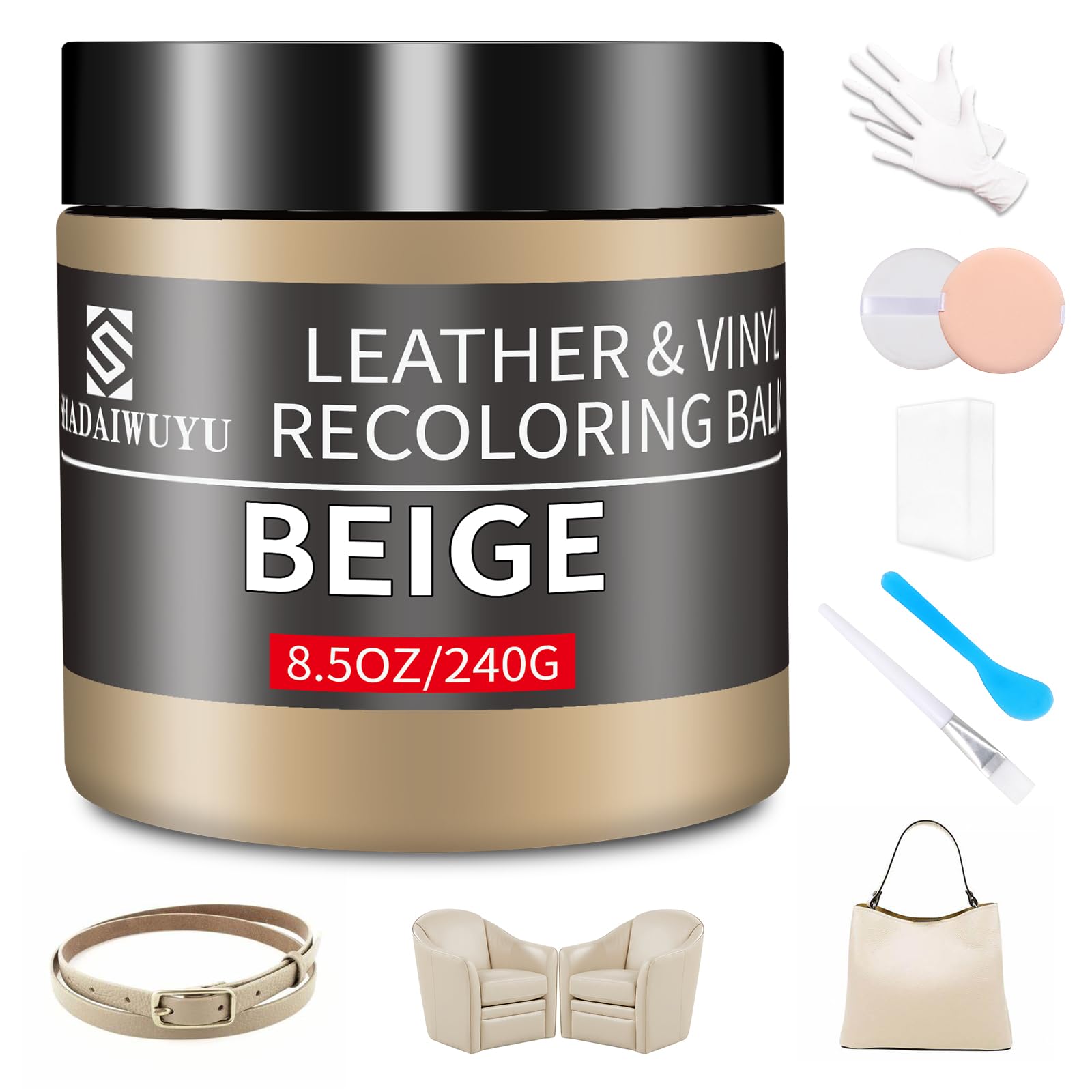 240g Lederpflege Auto,Leder Reparatur Set Beige,Flüssigleder,Lederfarbe,Kunstleder Reparaturset zum Reparieren von Sofas,Vinylmöbeln,Autositz,Lederschuhen,Sattel bei Verblassen und Kratzern von SHADAIWUYU