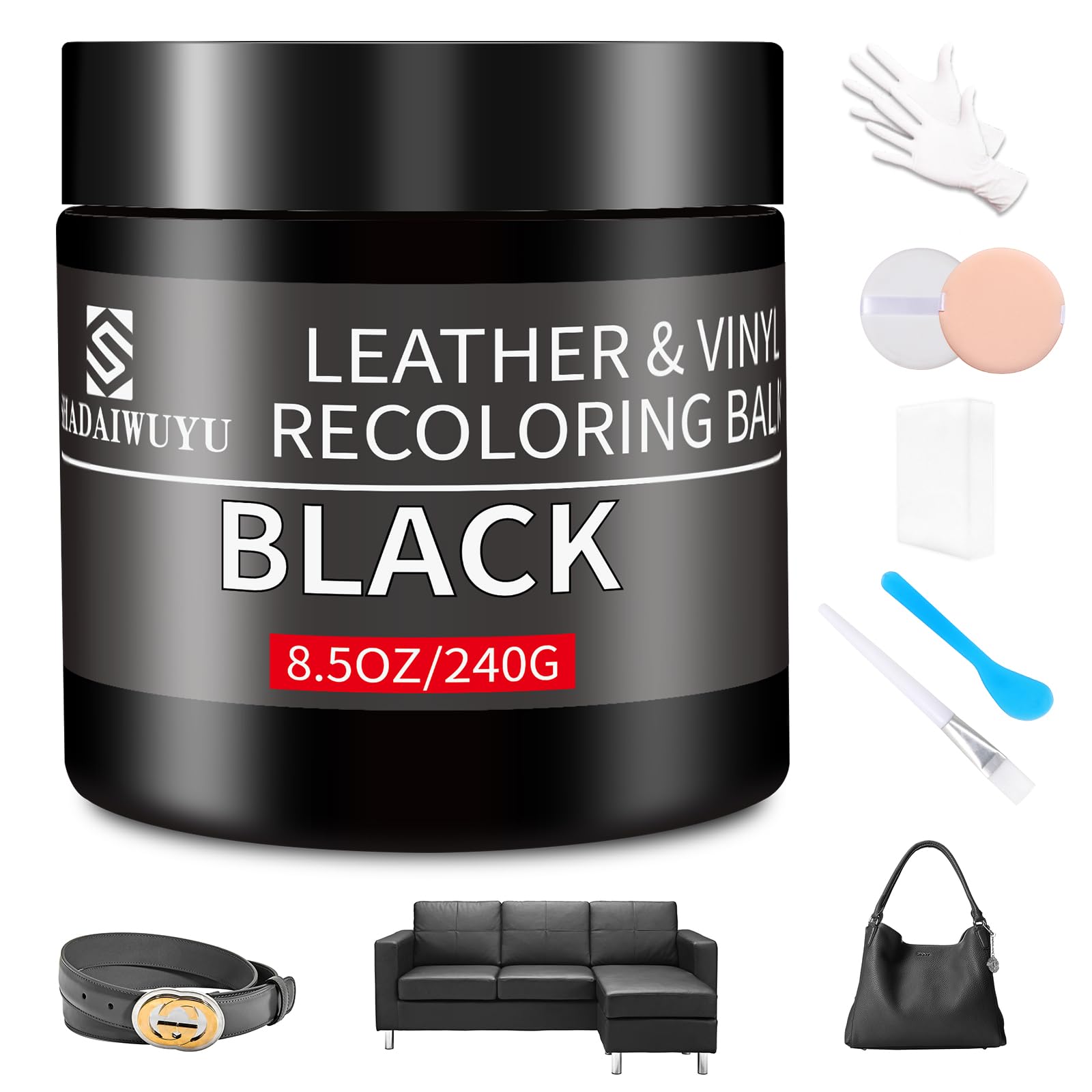 240g Lederpflege Auto,Leder Reparatur Set Schwarz,Flüssigleder,Lederfarbe,Kunstleder Reparaturset zum Reparieren von Sofas,Vinylmöbeln,Autositz,Lederschuhen,Sattel bei Verblassen und Kratzern von SHADAIWUYU