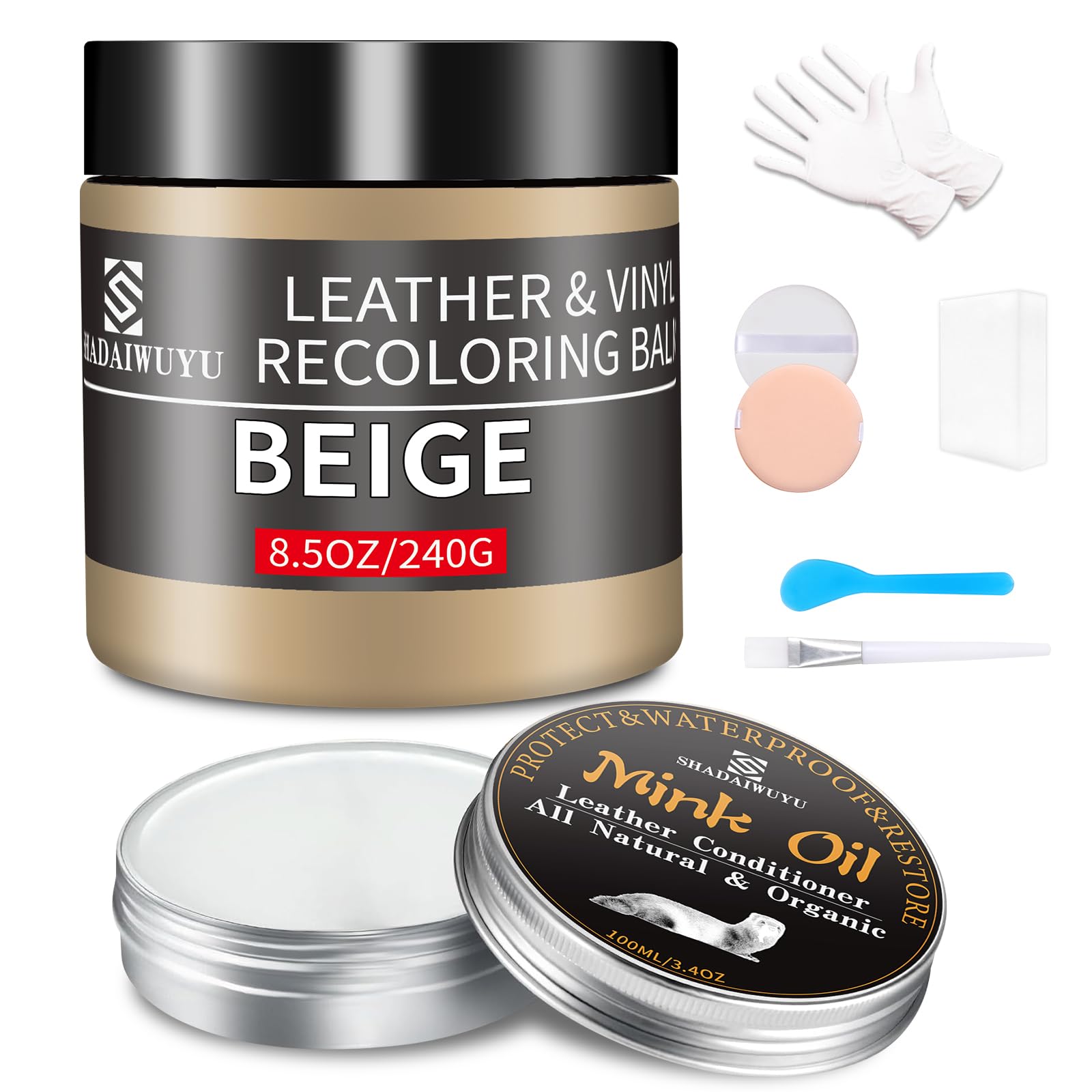 240g Lederpflege Auto mit Lederfett(100ml),Leder Reparatur Set Beige,Flüssigleder,Lederfarbe,Kunstleder Reparaturset zum Reparieren von Sofas,Vinylmöbeln,Autositz bei Verblassen und Kratzer von SHADAIWUYU