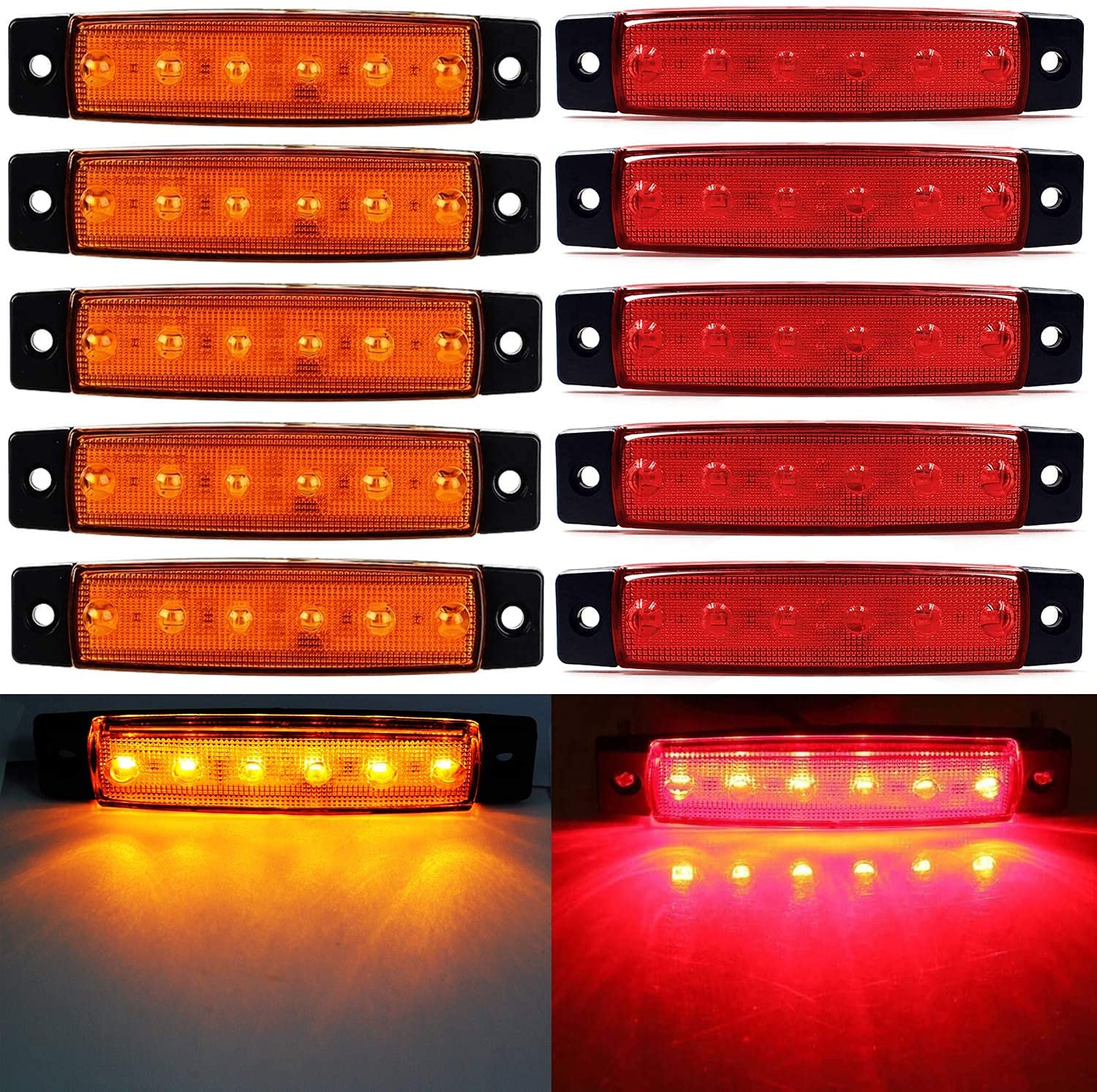 SHANJIA LKW-Lichter, 20 Stück, Seitenmarkierungsleuchten, 9 SMD, seitliche Positionsleuchten, seitliche Anzeige, Frontsignal, Rücklicht, 12 V - 24 V, für Auto, Camping, Van (gelb/rot) von SHANJIA