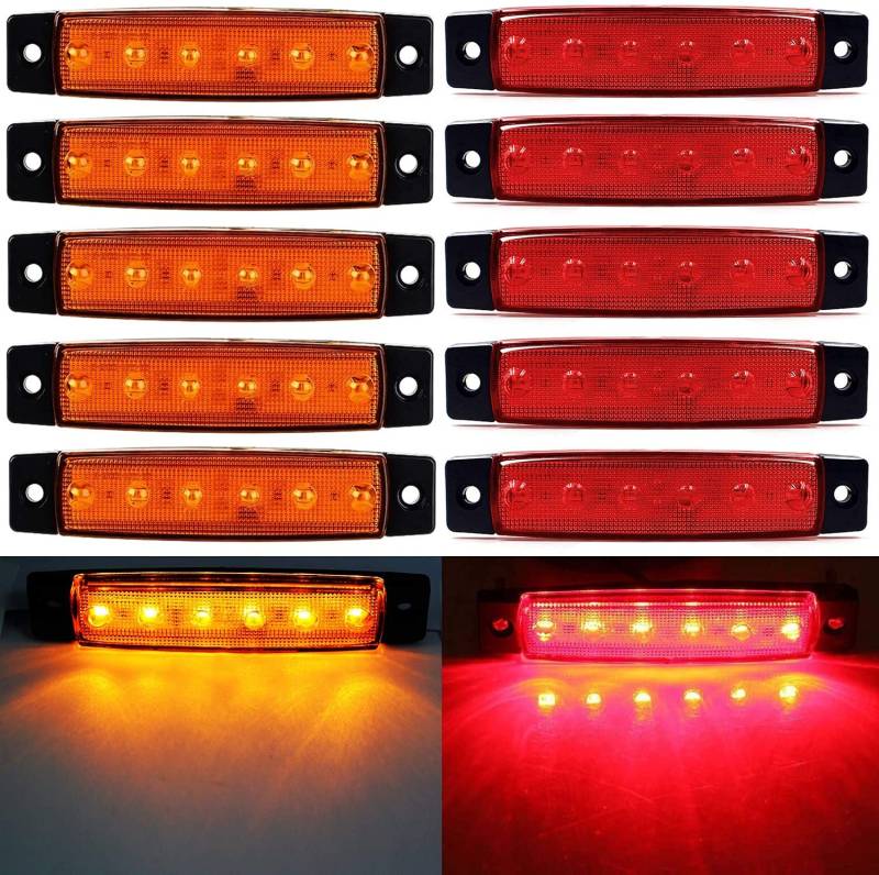 SHANJIA LKW-Lichter, 20 Stück, Seitenmarkierungsleuchten, 9 SMD, seitliche Positionsleuchten, seitliche Anzeige, Frontsignal, Rücklicht, 12 V - 24 V, für Auto, Camping, Van (gelb/rot) von SHANJIA