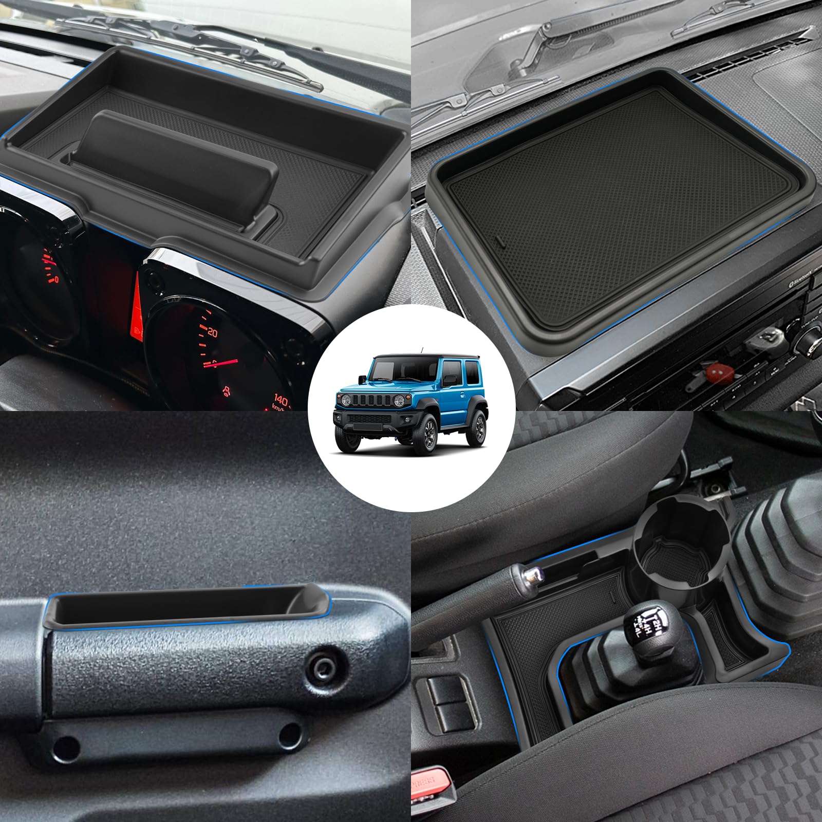 SHAOHAO 4 Pcs Zubehör Für Suzuki Jimny 2018-2025 (Mittelkonsole Organizer + Ablagebox für das Armaturenbrett + Ablagebox für die Türen + Ablagebox für die Navigation) Suzuki Jimny Zubehör von SHAOHAO