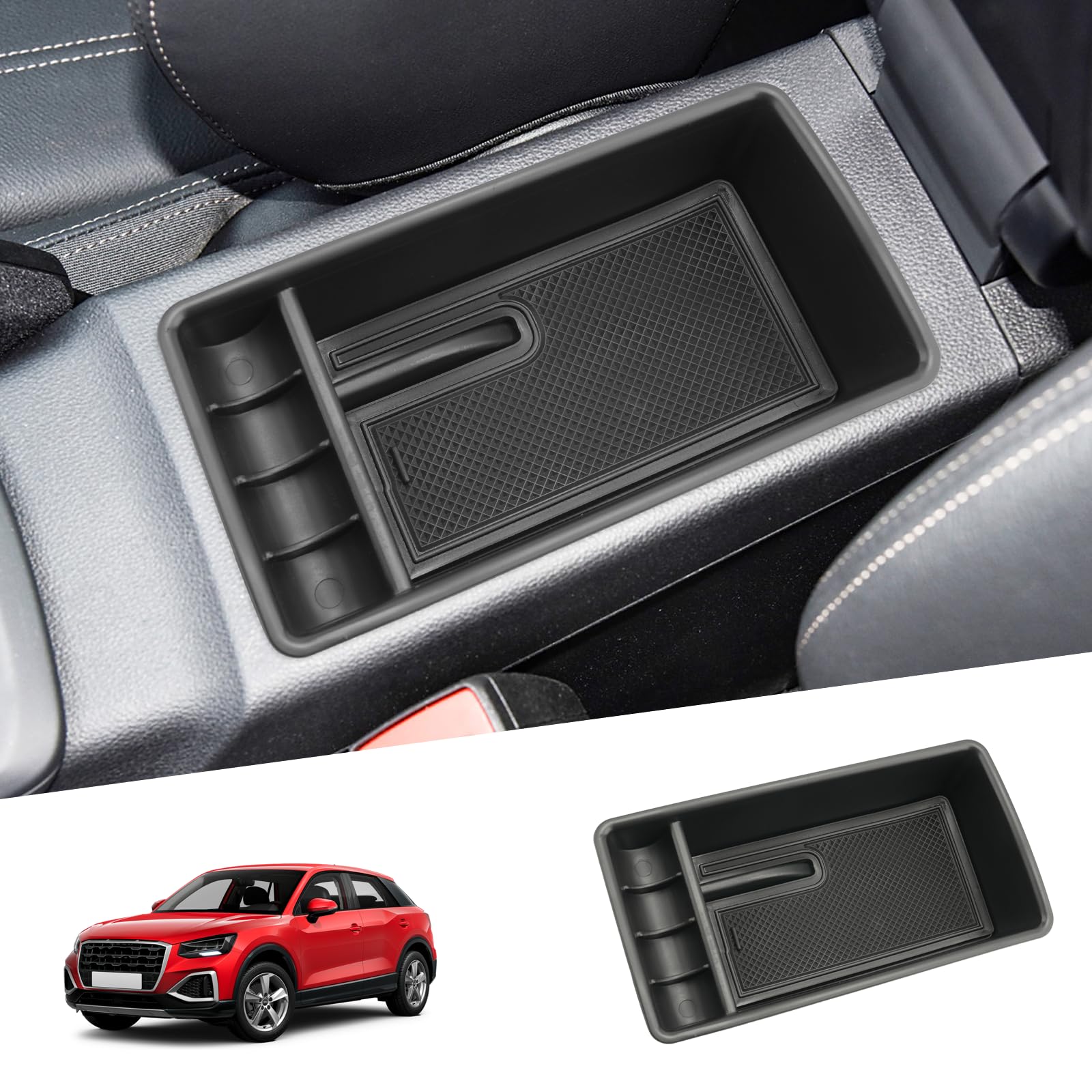 SHAOHAO Kompatibel mit Audi Q2 2017-2024 2025 Facelift Mittelkonsole Armlehne Aufbewahrungsbox Zubehör Mittelarmlehne Organizer Tray, Multifunktionaler Handschuhfach audi q2 zubehör von SHAOHAO