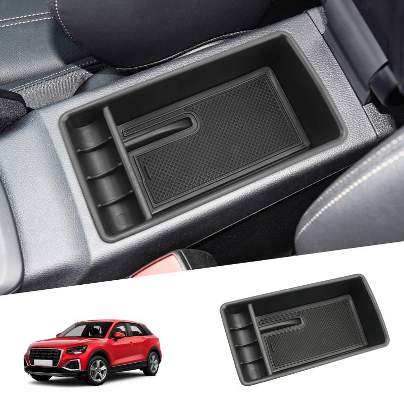 SHAOHAO Kompatibel mit Audi Q2 2017-2024 Facelift Mittelkonsole Armlehne Aufbewahrungsbox Zubehör Mittelarmlehne Organizer Tray, Multifunktionaler Handschuhfach audi q2 zubehör von SHAOHAO