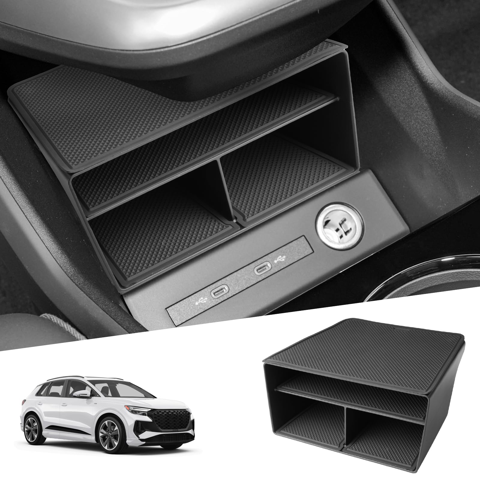 SHAOHAO Kompatibel mit Audi Q4 e Tron F4 2021-2024 Ablagefach Mittelkonsole Auto Zubehör Organizer Aufbewahrungsbox Original Audi q4 Etron zubehör von SHAOHAO