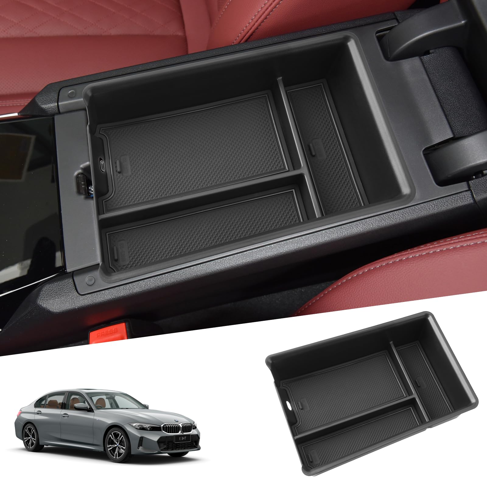 SHAOHAO Kompatibel mit BMW 3er G20 G21 G28 2019-2023 2024 Mittelkonsole Armlehne Aufbewahrungsbox Schwarze Matte Mittelarmlehne Organizer Tray, Multifunktionaler Handschuhfach bmw g21 zubehör von SHAOHAO