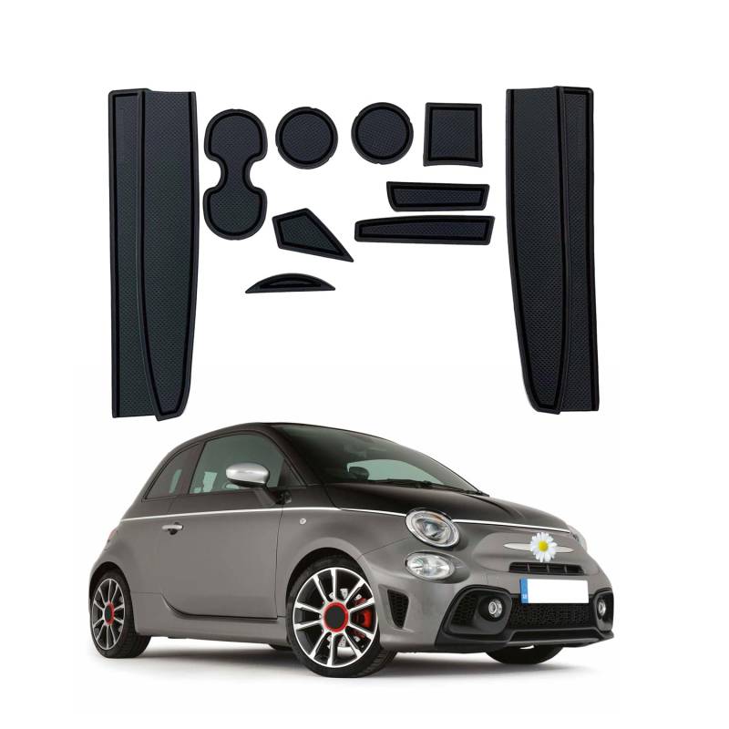 SHAOHAO Kompatibel mit FIAT 500 / Abarth 595 2017-2023 Anti-Staub rutschfeste Innentür Tasse Arm Box lagerung Matte Innentür Gummimatten Zubehör FIAT 500 Schwarz (Schwarz) von SHAOHAO