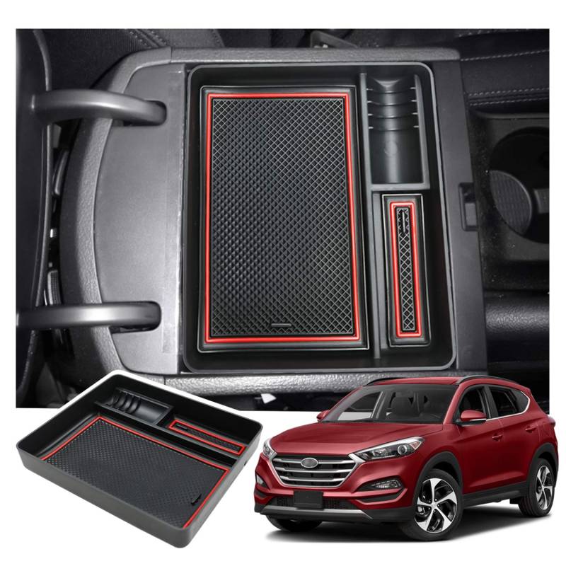 SHAOHAO Kompatibel mit Hyundai Tucson TL 2016-2020 Mittelkonsole Armlehne Aufbewahrungsbox Mittelarmlehne Organizer Tray, Multifunktionaler Handschuhfach Hyundai Tucson Zubehör (Rot) von SHAOHAO