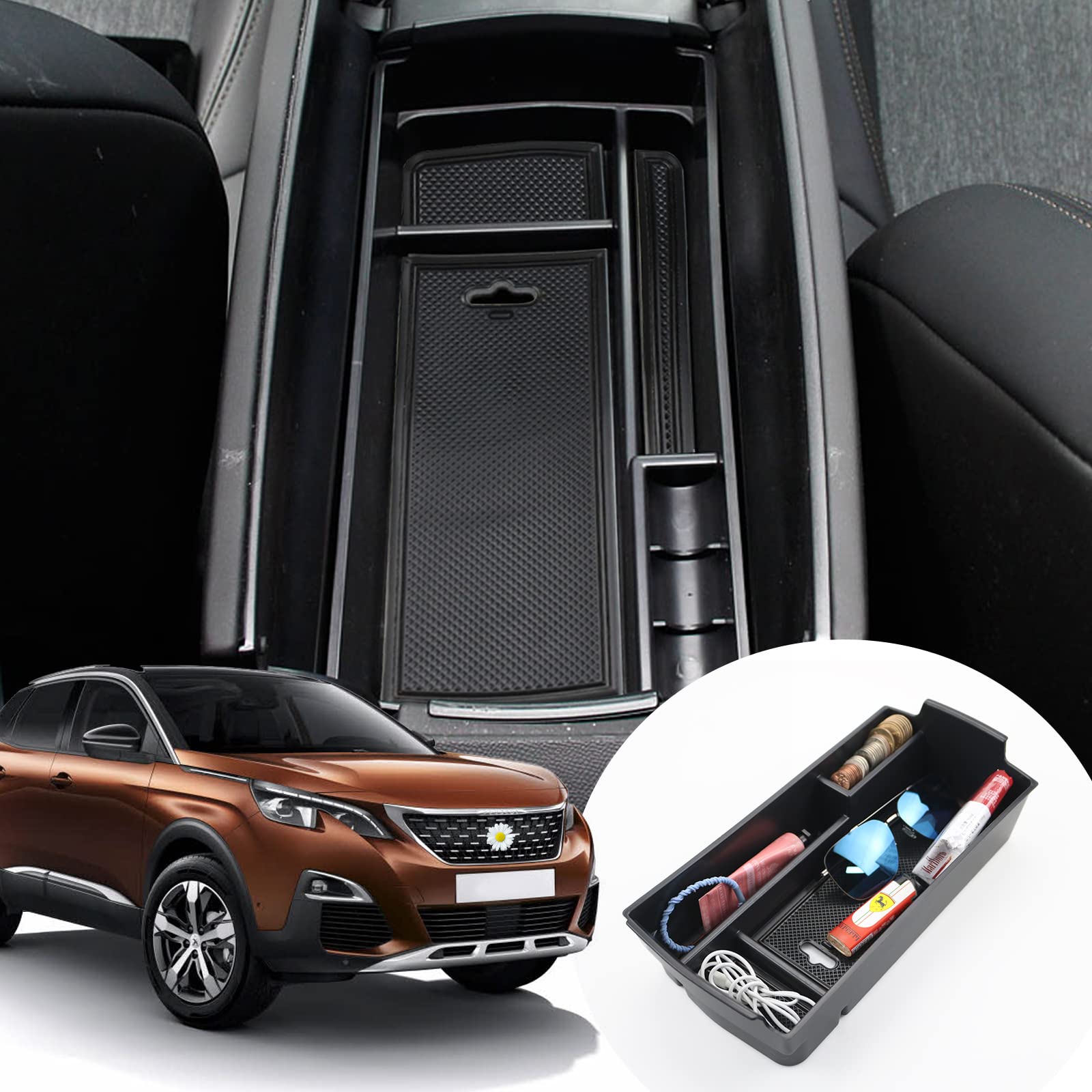 SHAOHAO Kompatibel mit Peugeot 3008 5008 508 2016-2023 SW GT Mittelkonsole Armlehne Aufbewahrungsbox Mittelarmlehne Organizer Tray Multifunktionaler Handschuhfach Zubehör Tuning mit Rutschfester Matte von SHAOHAO