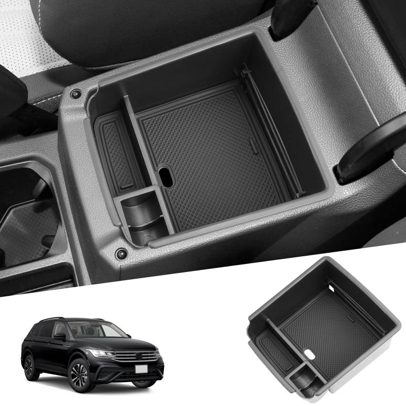 SHAOHAO Kompatibel mit VW Tiguan MK2 AD1 2016-2022 2023 Mittelkonsole Armlehne Aufbewahrungsbox Zubehör Mittelarmlehne Organizer Tray Multifunktionaler Handschuhfach vw tiguan zubehör von SHAOHAO