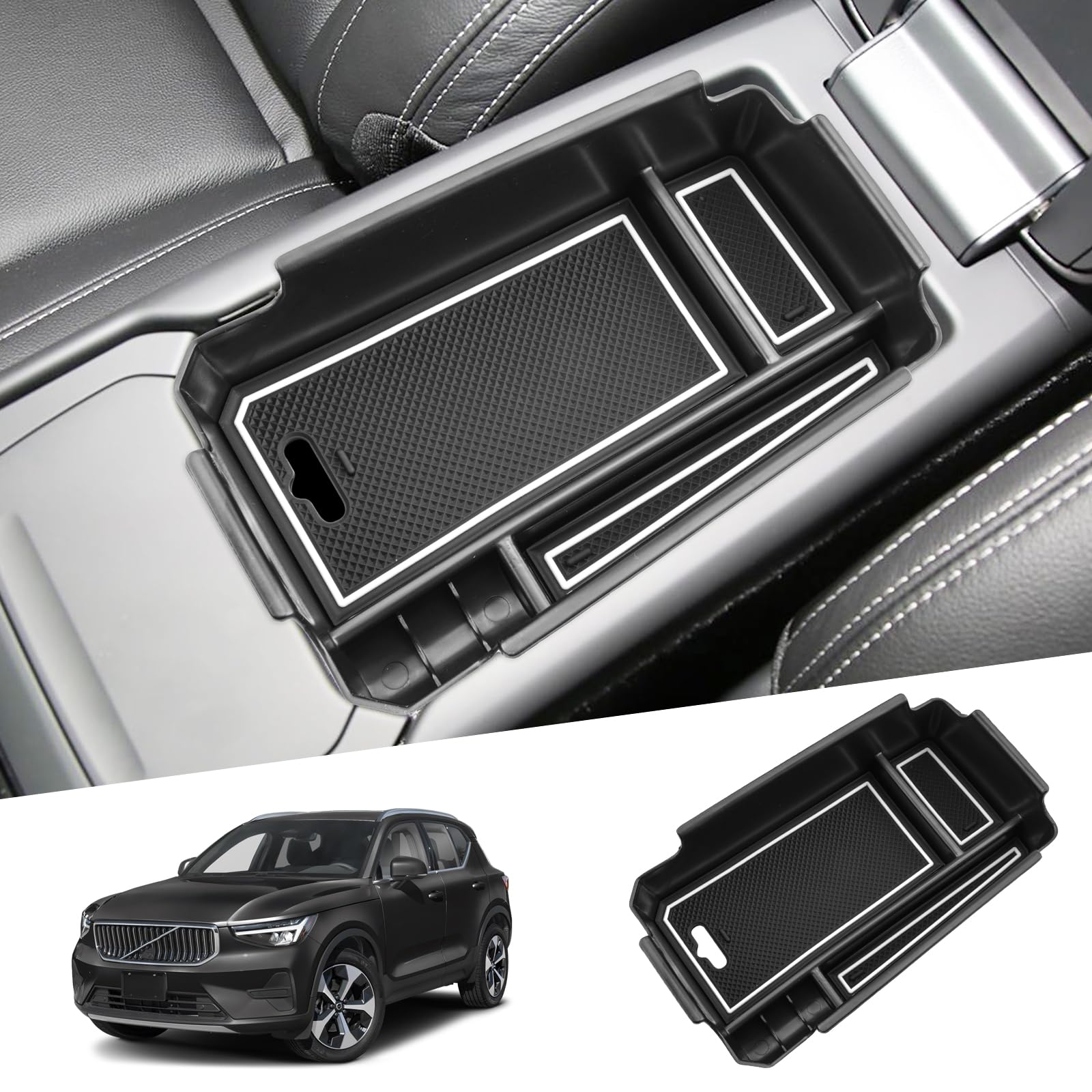 SHAOHAO Kompatibel mit Volvo XC40 /C40 Hybrid PHEV 2018-2025 Mittelkonsole Armlehne Aufbewahrungsbox Mittelarmlehne Organizer Tray Multifunktionaler Handschuhfach Volvo XC40 Zubehör von SHAOHAO