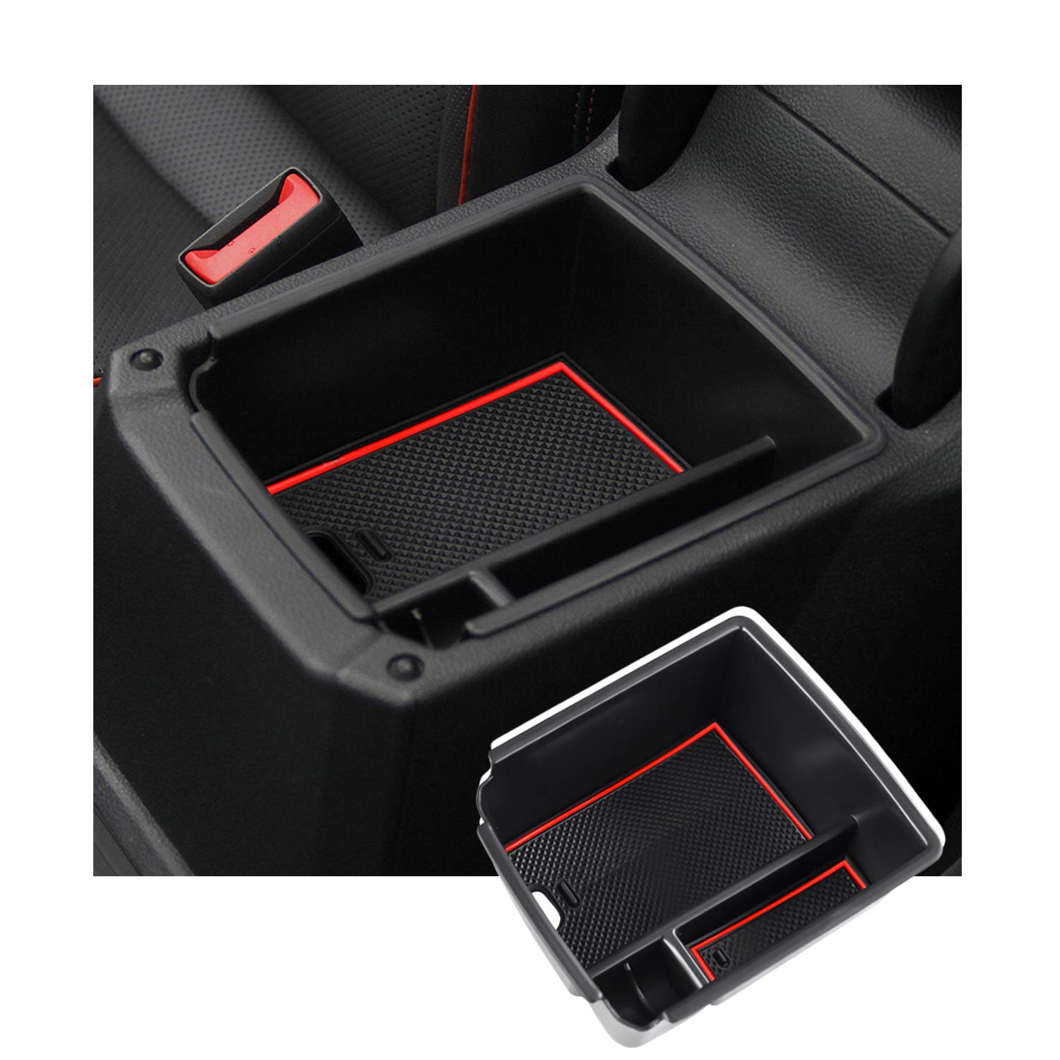 SHAOHAO Mittelkonsole Armlehne Aufbewahrungsbox Kompatibel mit VW Tiguan mk2 AD1 LWB SWB 2016-2023 & Seat Tarraco FR 2019-2023 Mittelarmlehne Organizer Tray, Multifunktionaler Handschuhfach (Rot) von SHAOHAO