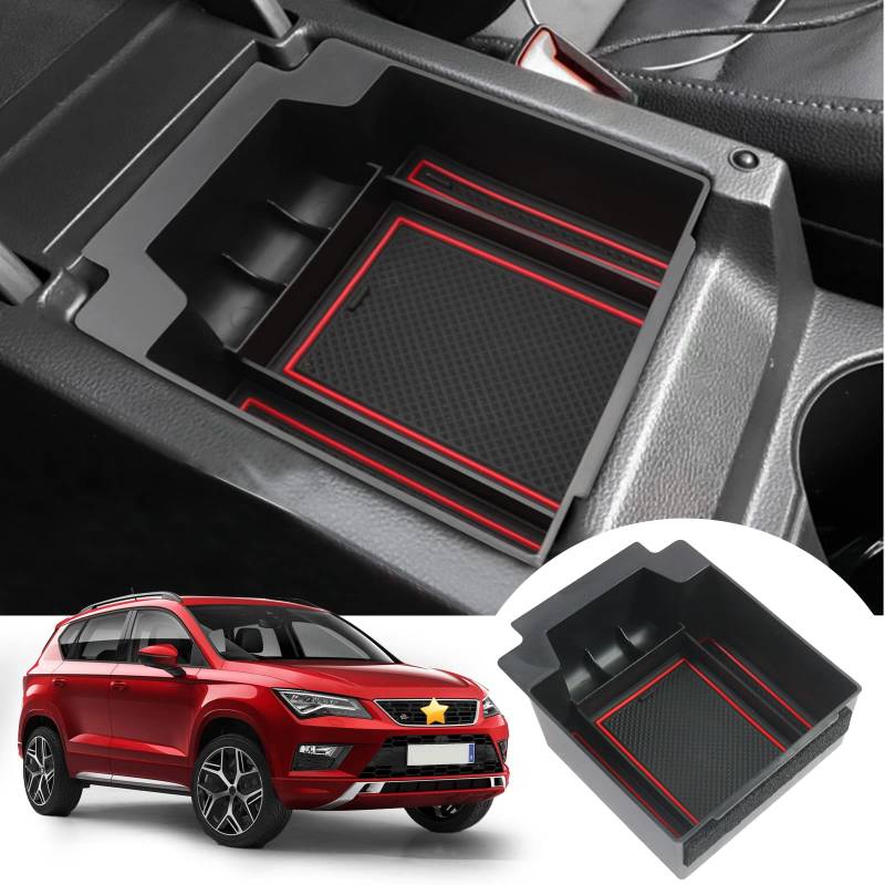 SHAOHAO Seat Ateca FR 2016 2017 2018 2019 2020 2021 2022 2023 2024 Mittelkonsole Armlehne Aufbewahrungsbox Mittelarmlehne Organizer Tray seat ateca zubehör (Rot) von SHAOHAO