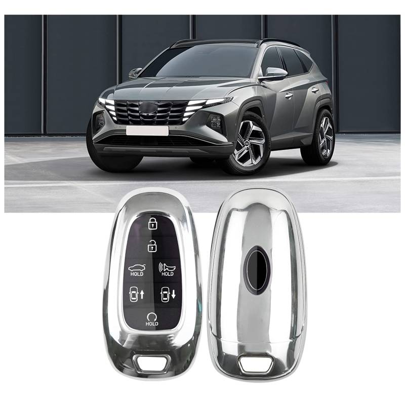 SHAOHAO Kompatibel mit Hyundai Tucson NX4 2022 2023 2024,IONIQ 5 TPU Silikon Autoschlüssel Schlüsselhülle Tucson NX4 Autofernbedienungen Schutzhülle Autoschlüssel Cover schlüsselcover(Silber) von SHAOHAO