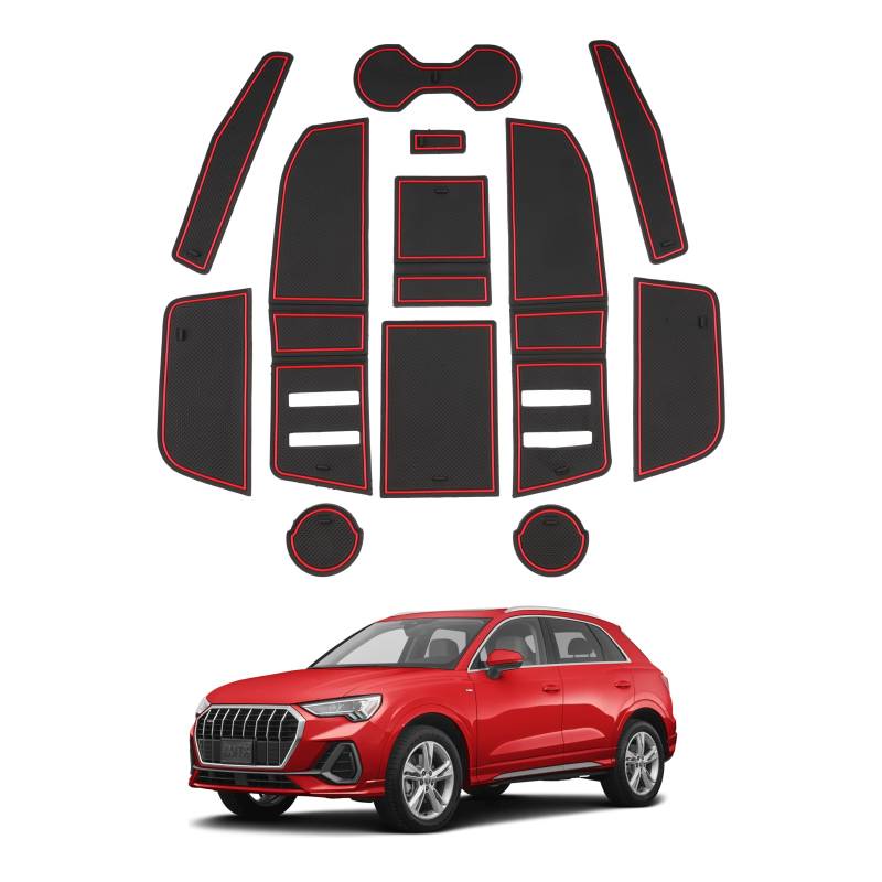 SHAOHAO für Audi Q3 F3 MK2 / Sportback 2019-2024 Gummimatten Mittelkonsole Antirutschmatten Getränkehaltermatt, Türschlitzmatte Aufbewahrungsbox Rutschfestermatte Audi Q3 zubehör Rot von SHAOHAO