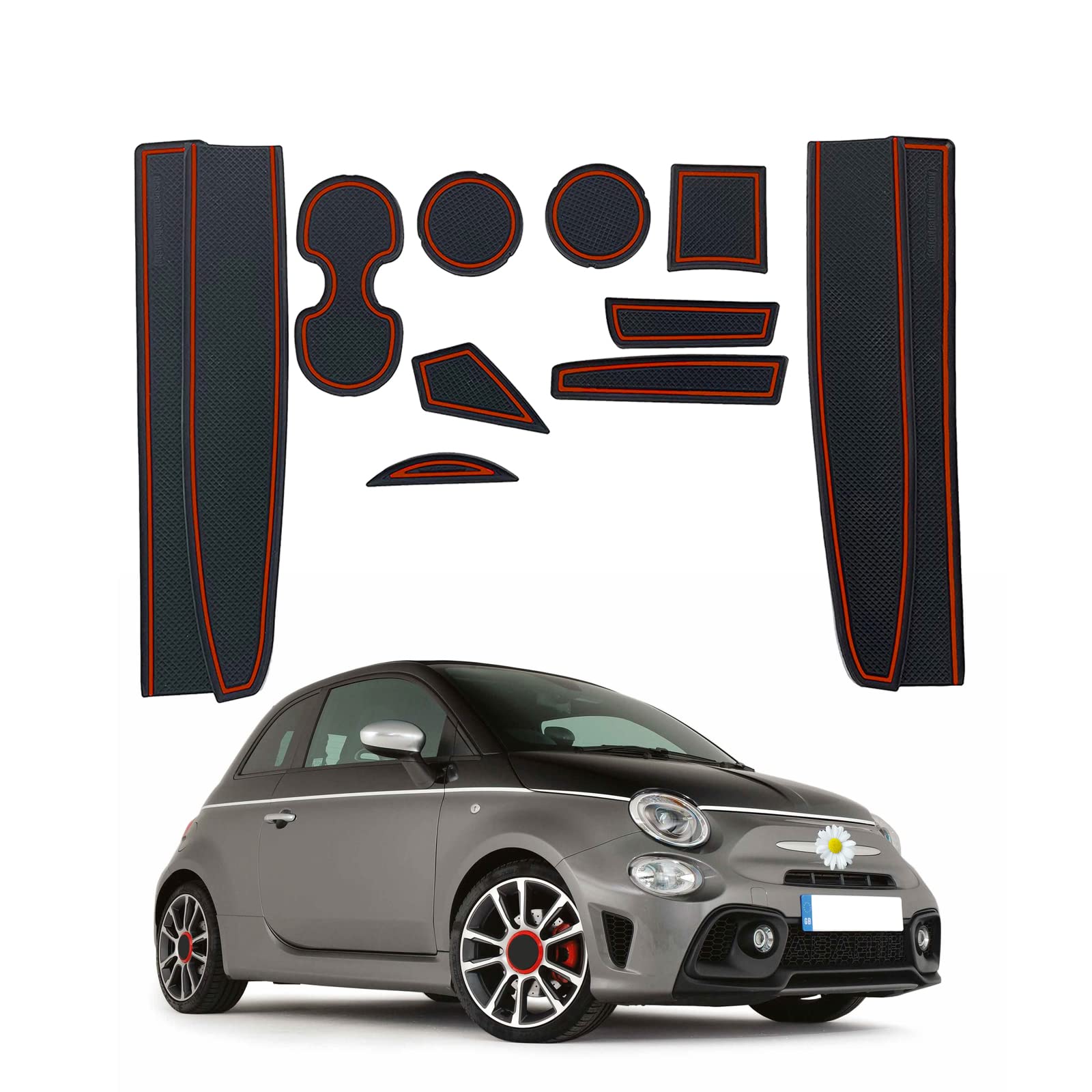 SHAOHAO Kompatibel mit FIAT 500 / Abarth 595 2017-2023 Anti-Staub rutschfeste Innentür Tasse Arm Box lagerung Matte Innentür Gummimatten Zubehör FIAT 500 Schwarz (Rot) von SHAOHAO