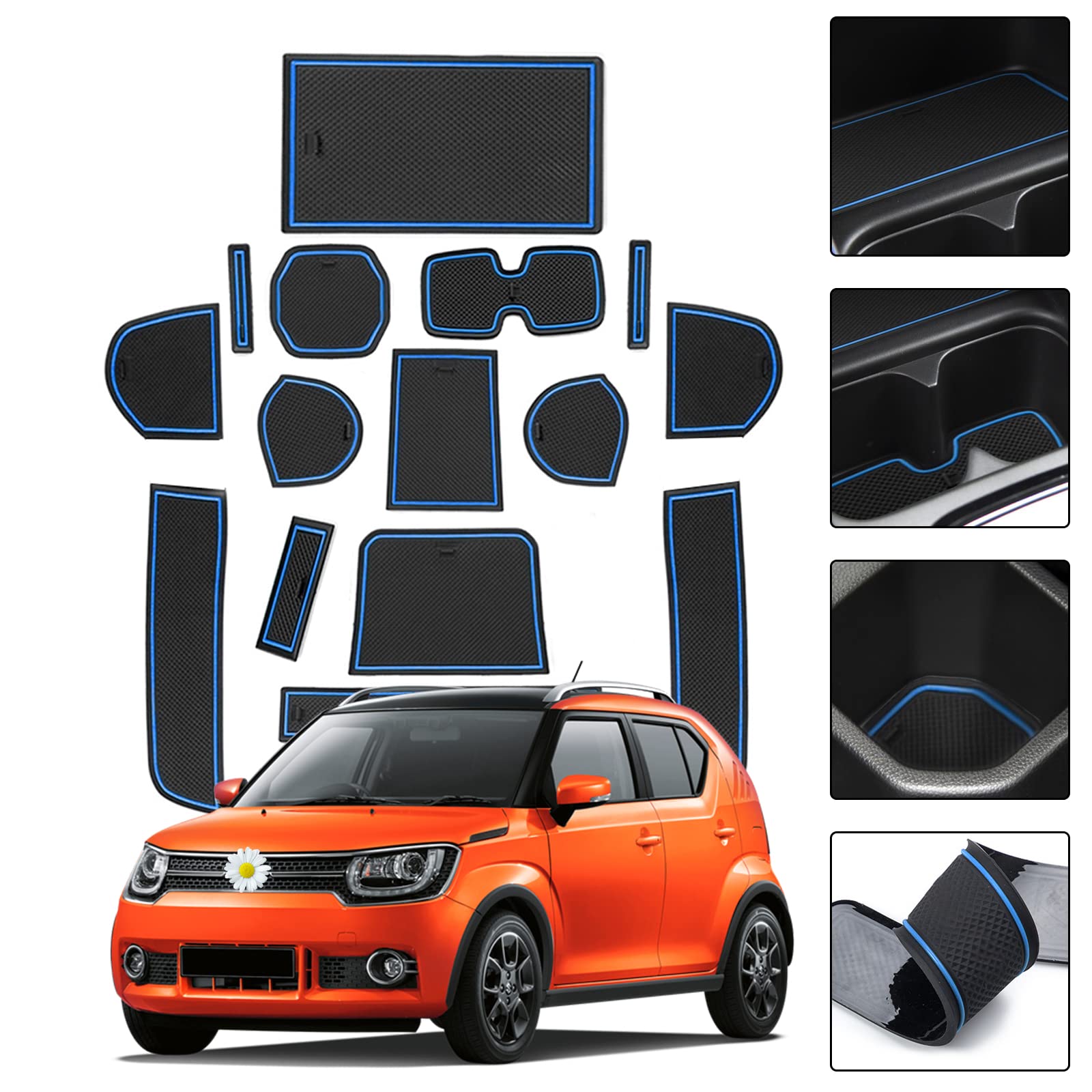 SHAOHAO für Suzuki Ignis 2017-2022 2023 Anti-Staub rutschfeste Innentür, Tasse, Arm Box, lagerung Matte Innentür Gummimatten Ignis 2023（Blau） von SHAOHAO