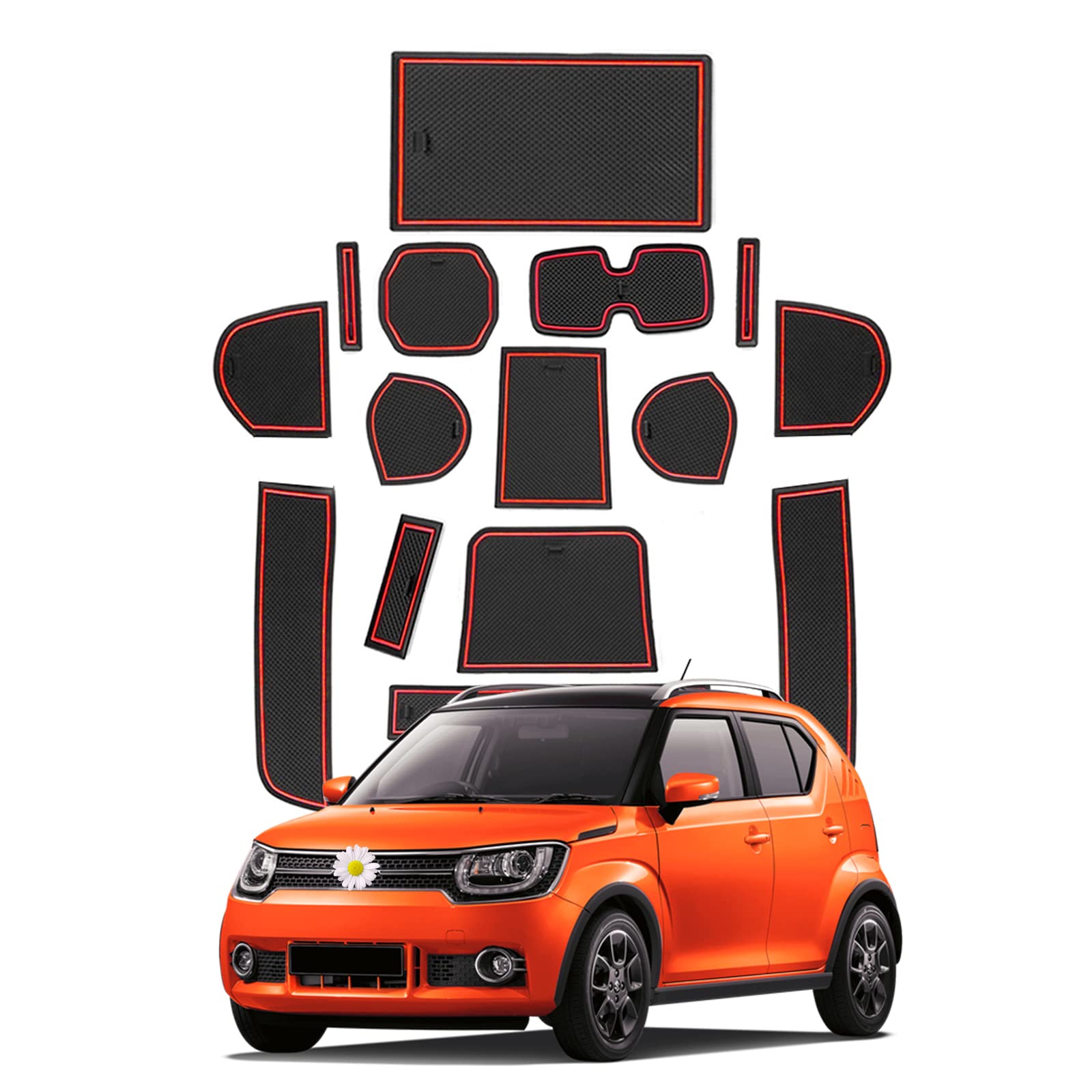 SHAOHAO Kompatibel mit Suzuki Ignis MF 2017-2023 Anti-Staub rutschfeste Innentür, Tasse, Arm Box, lagerung Matte Innentür Gummimatten 15 Stücke（Rot） von SHAOHAO