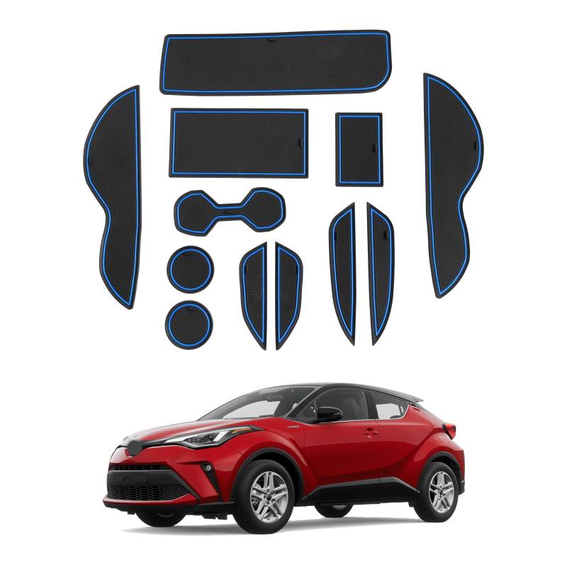 SHAOHAO für Toyota C-HR 2024 2025 2026 Gummimatten Mittelkonsole Antirutschmatten Getränkehaltermatt, Türschlitzmatte Aufbewahrungsbox Toyota chr 2024 zubehör Blau von SHAOHAO