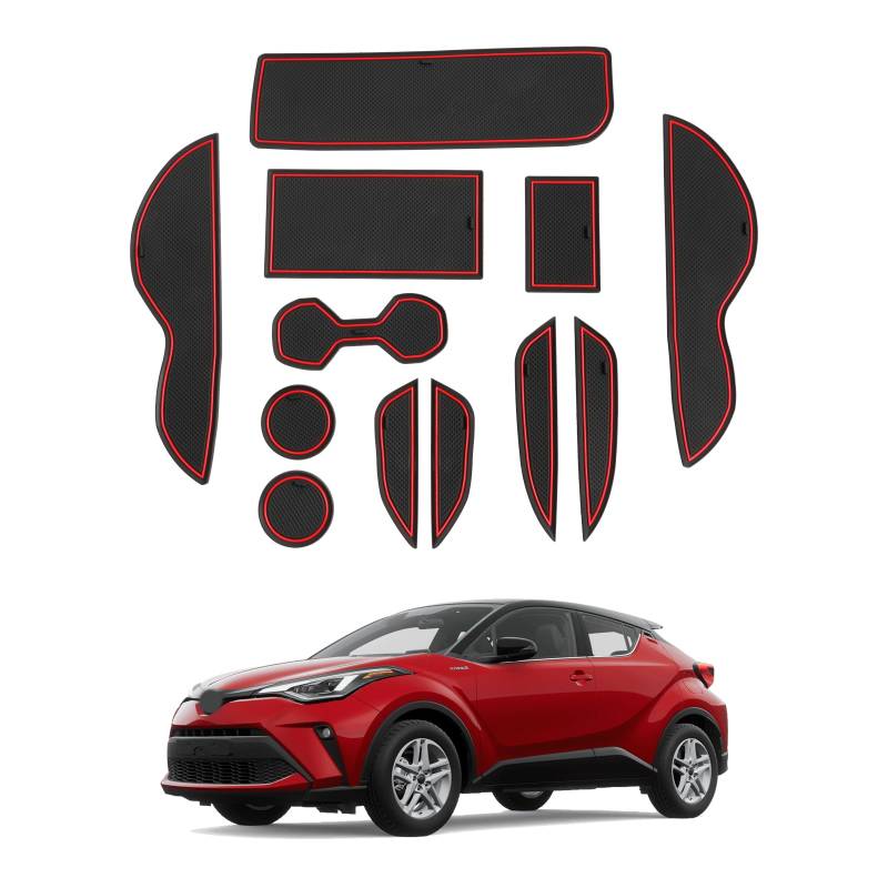 SHAOHAO für Toyota C-HR 2024 2025 2026 Gummimatten Mittelkonsole Antirutschmatten Getränkehaltermatt, Türschlitzmatte Aufbewahrungsbox Toyota chr 2024 zubehör Rot von SHAOHAO