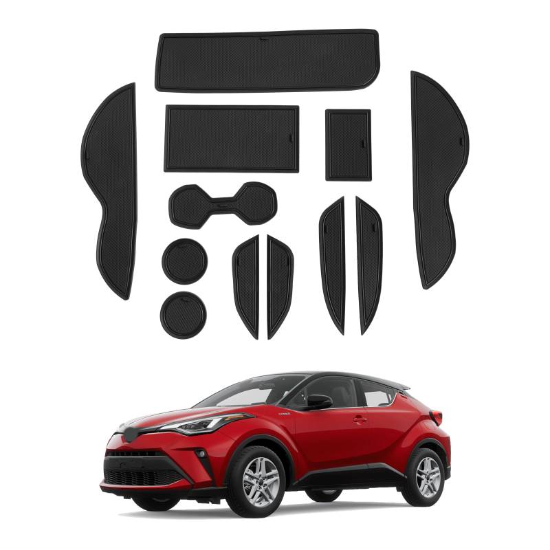 SHAOHAO für Toyota C-HR 2024 2025 2026 Gummimatten Mittelkonsole Antirutschmatten Getränkehaltermatt, Türschlitzmatte Aufbewahrungsbox Toyota chr 2024 zubehör Schwarz von SHAOHAO