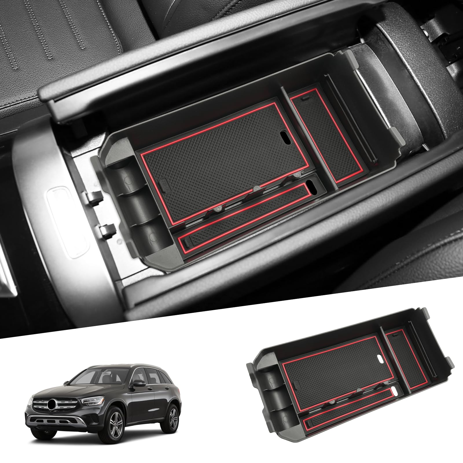 SHAOHAO Mercedes glc X253 2016-2022 /Class-C W205 2015-2022 Autozubehör Handschuhfach für Armlehne Organizer Aufbewahrungsbox Mit Rutschfestermatte Mercedes glc zubehör x253 von SHAOHAO