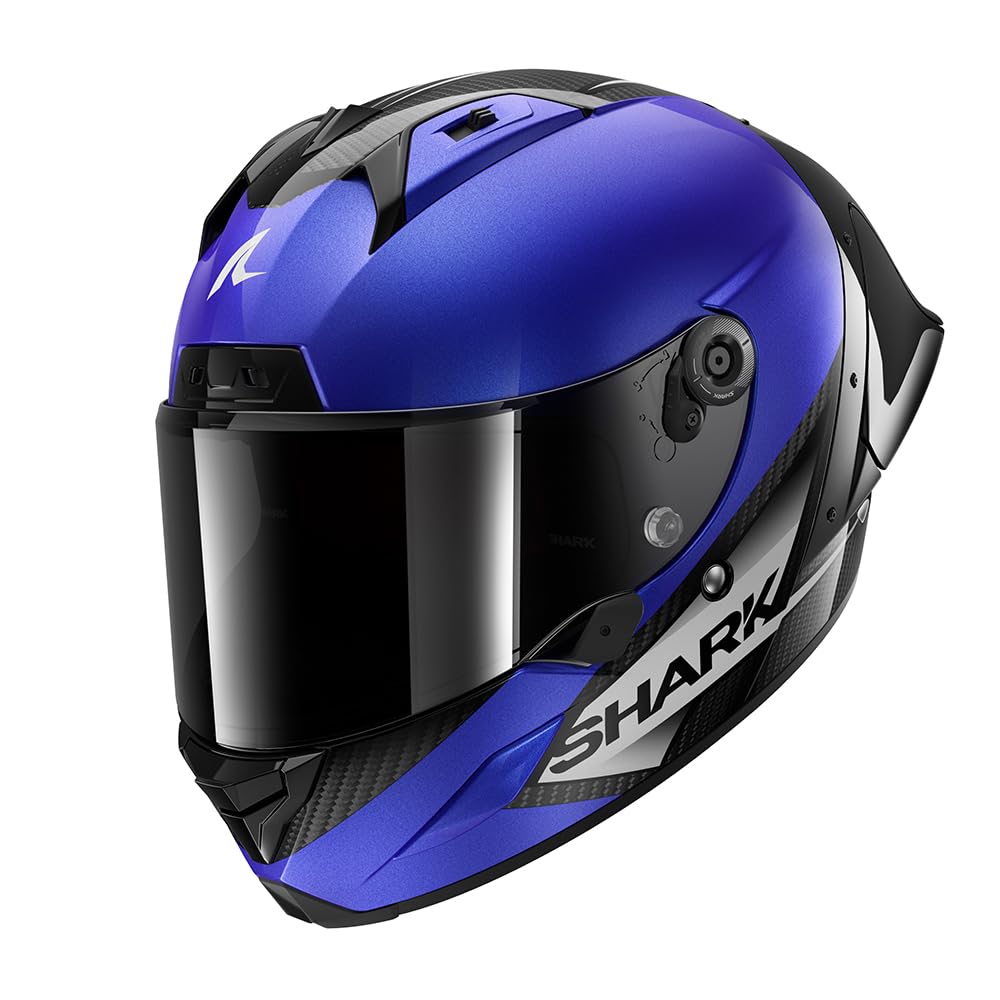 SHARK, Integraler Motorradhelm AERON-GP BLANK SP Carbon Blue Anthracite, M von SHARK